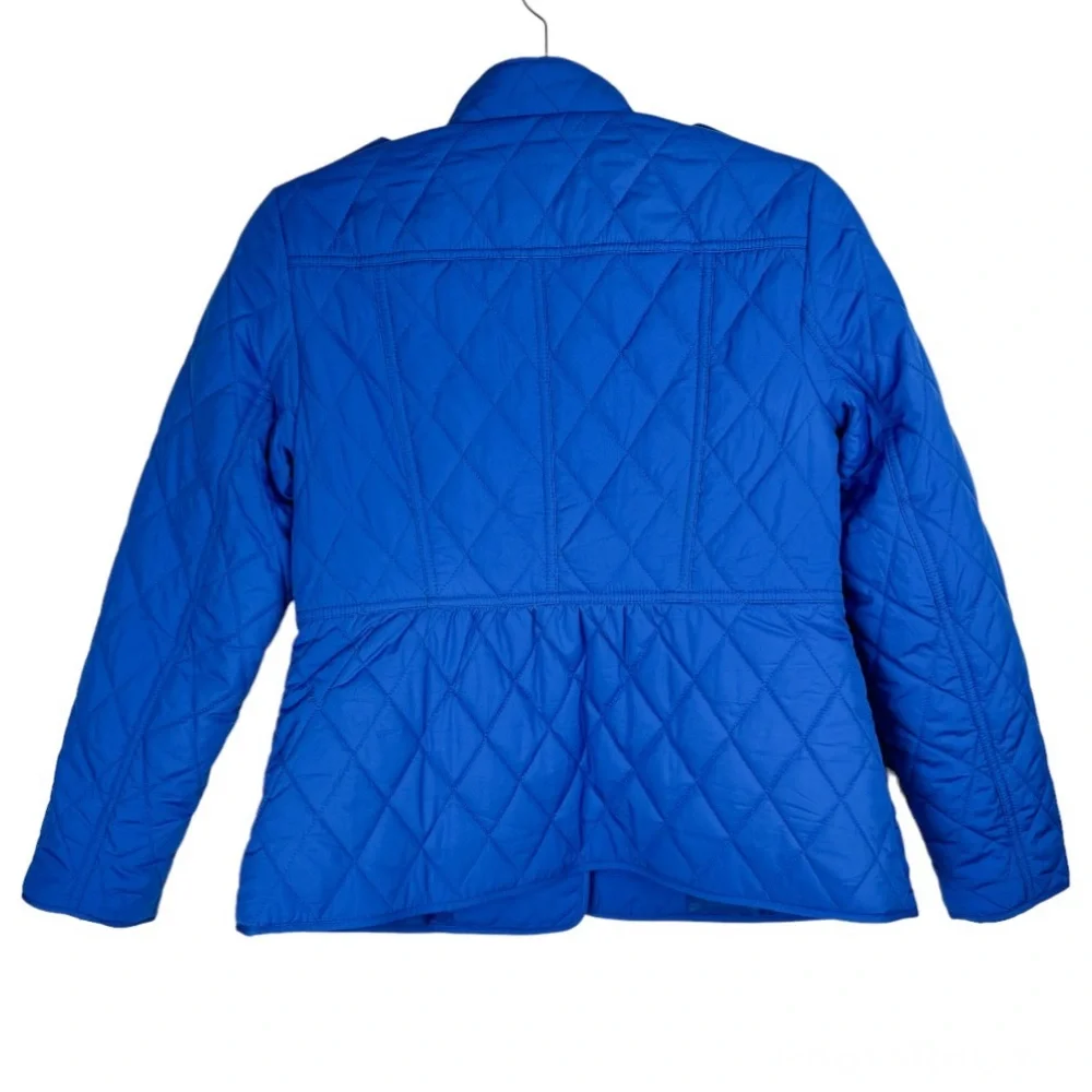 Talbots Diamond Quilted Jacket Sz Petite Cobalt Blue Button Snap Barn Chore